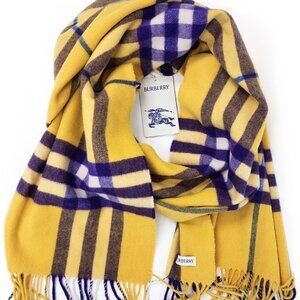 $730 Burberry Women's 200 x 52cm Washed Giant Check 100% Cashmere Scarf Multi